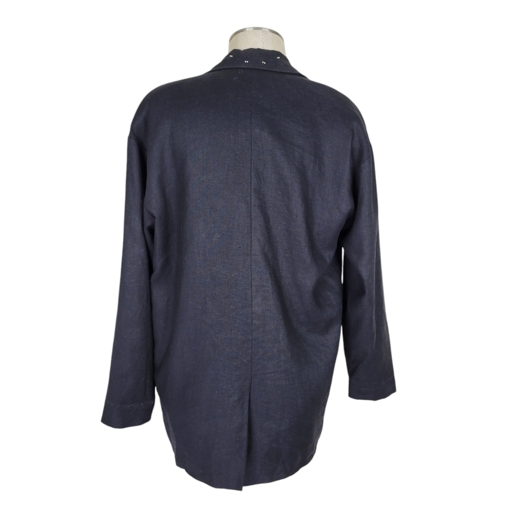 Adam Douglass Adriana Papell Blazer Size S Black Embellished Long Linen 90s Y2K - Picture 6 of 11
